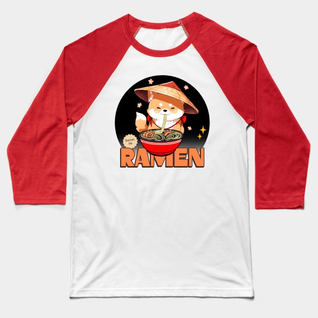 Ramen Lovers Kawaii Dog Eating Ramen Noodles Baseball T-Shirt by SartorisArt1